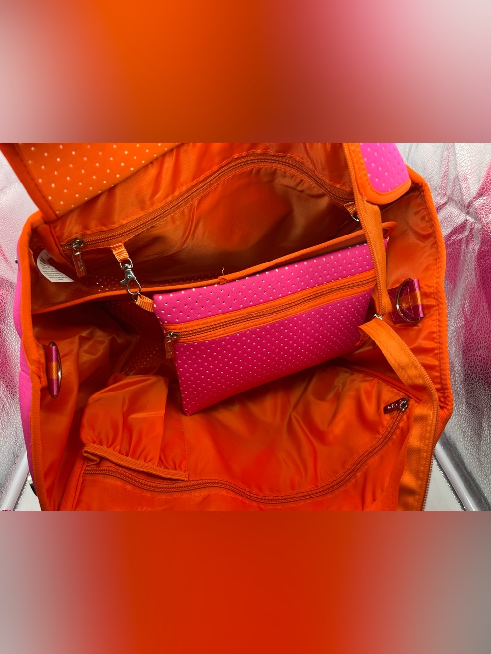 NWT BAG & BOUGIE x SABICHIC Pink Orange Perforated Neoprene Washable Tote Bag - Picture 8 of 12